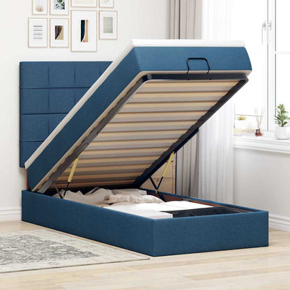 Ottomane Bett mit Matratze & LEDs Blau 100x200 cm Stoff