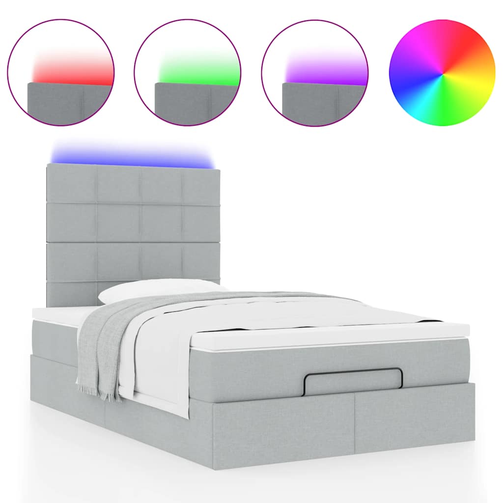 Ottoman-Bett mit Matratze & LEDs Hellgrau 120x190 cm Stoff