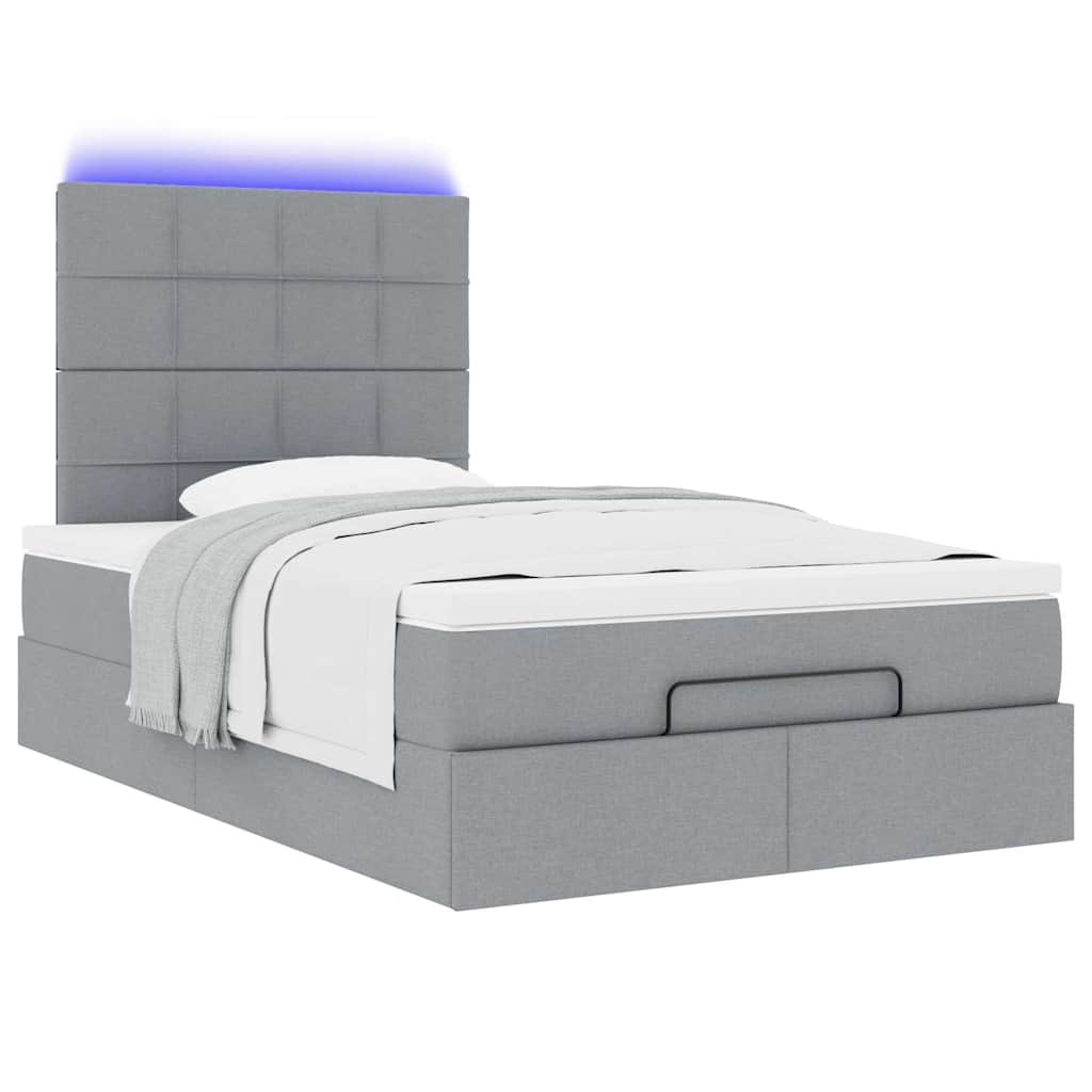 Ottoman-Bett mit Matratze & LEDs Hellgrau 120x190 cm Stoff