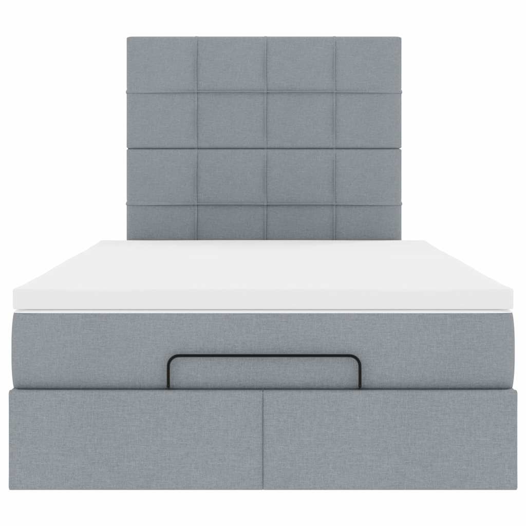 Ottoman-Bett mit Matratze & LEDs Hellgrau 120x190 cm Stoff