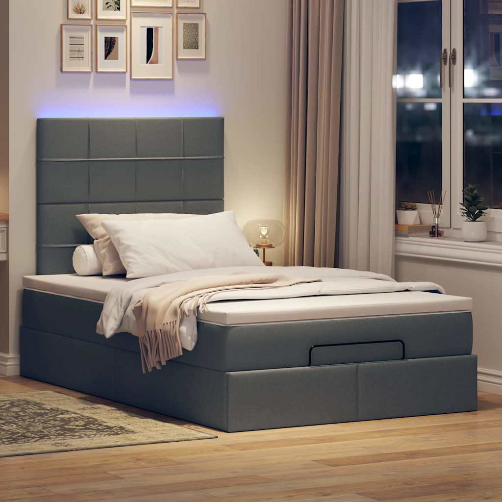 Ottoman-Bett mit Matratze & LEDs Dunkelgrau 120x190 cm Stoff