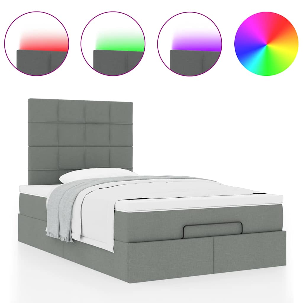 Ottoman-Bett mit Matratze & LEDs Dunkelgrau 120x190 cm Stoff