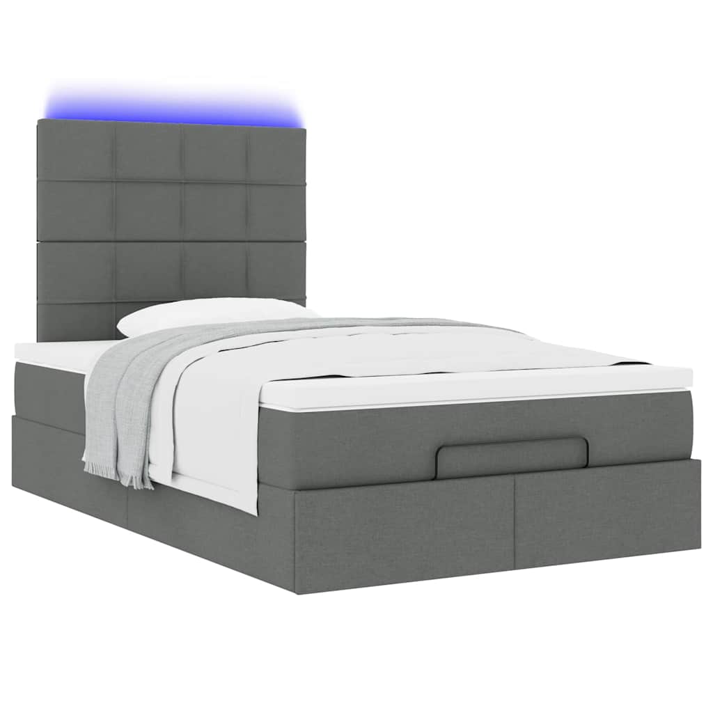 Ottoman-Bett mit Matratze & LEDs Dunkelgrau 120x190 cm Stoff