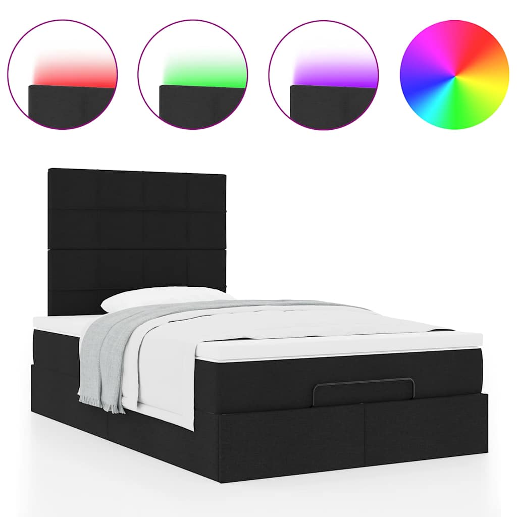 Ottoman-Bett mit Matratze & LEDs Schwarz 120x190 cm Stoff