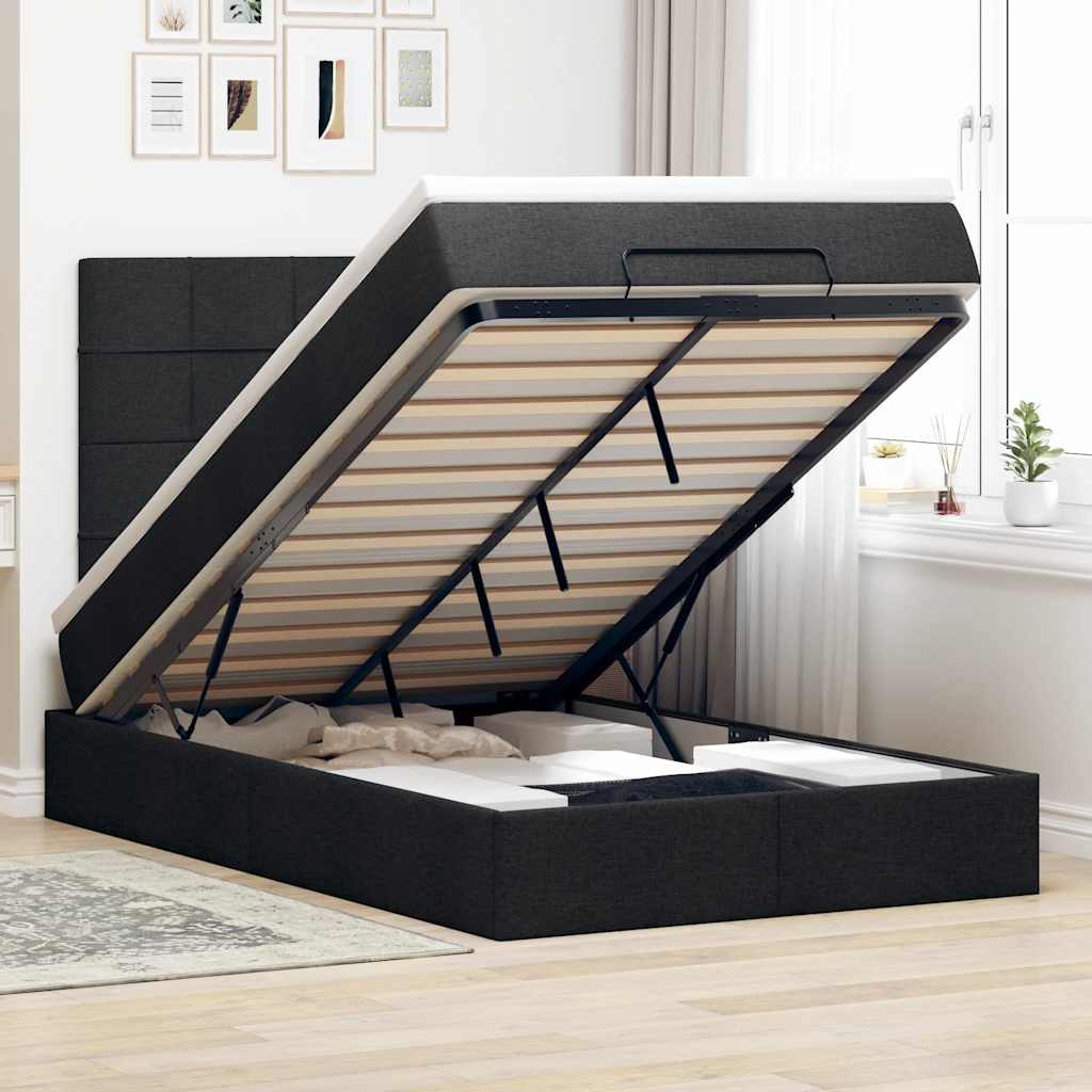 Ottoman-Bett mit Matratze & LEDs Schwarz 120x190 cm Stoff