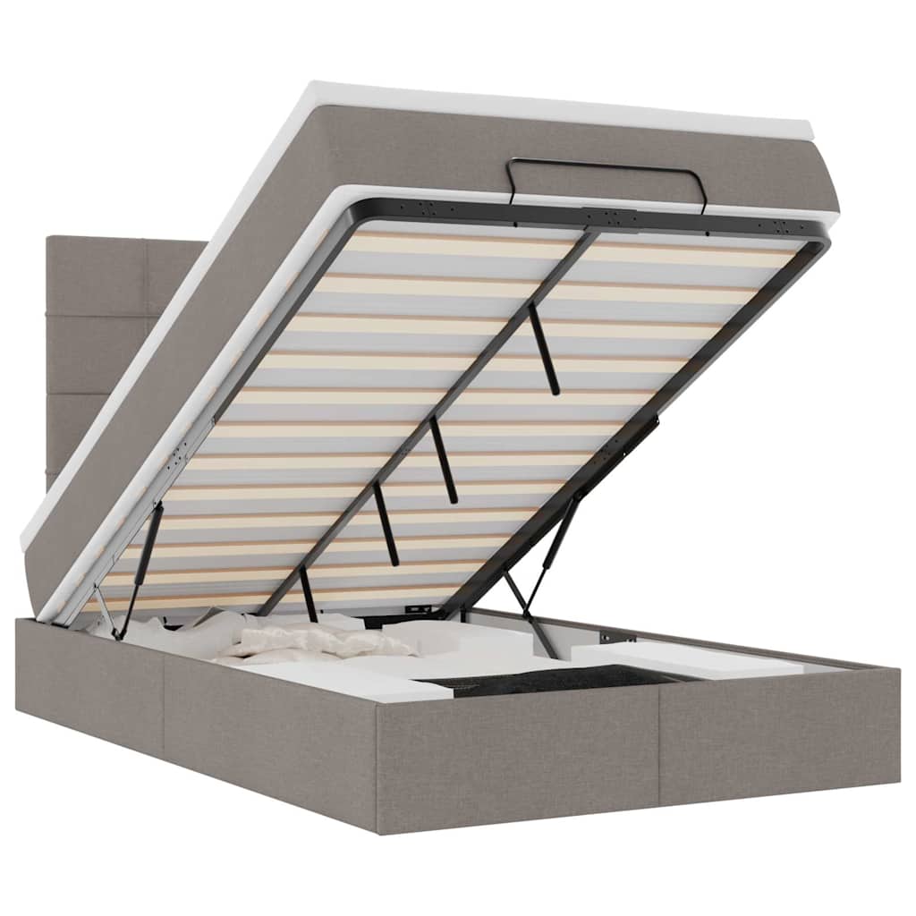 Ottoman-Bett mit Matratze & LEDs Taupe 120x190 cm Stoff
