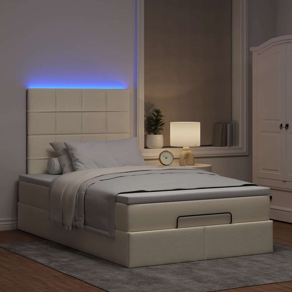 Ottoman-Bett mit Matratze & LEDs Creme 120x190 cm Stoff