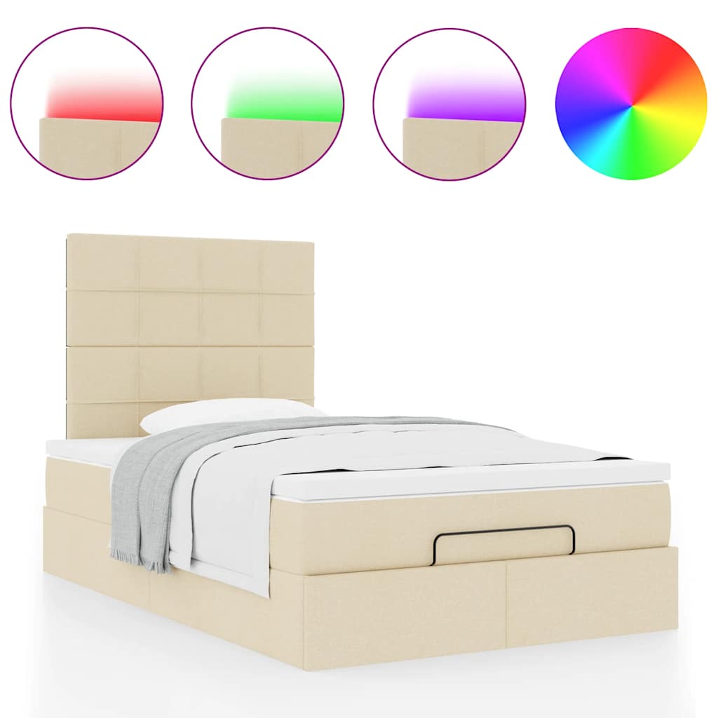 Ottoman-Bett mit Matratze & LEDs Creme 120x190 cm Stoff