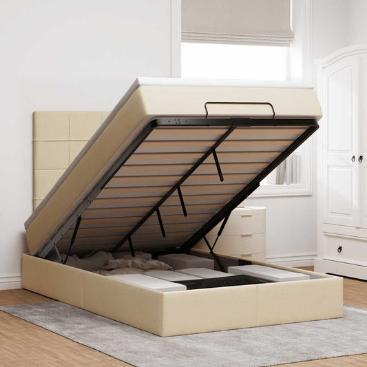 Ottoman-Bett mit Matratze & LEDs Creme 120x190 cm Stoff