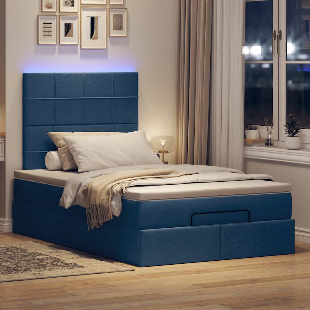 Ottoman-Bett mit Matratze & LEDs Blau 120x190 cm Stoff