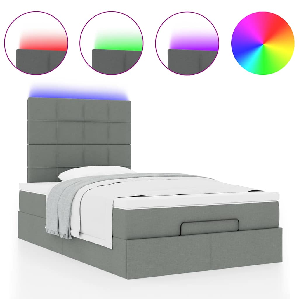 Lit ottoman avec matelas et LED tissu gris foncé 120x200 cm