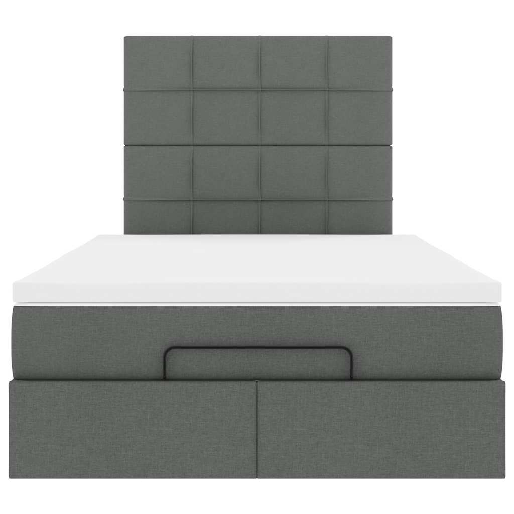 Lit ottoman avec matelas et LED tissu gris foncé 120x200 cm