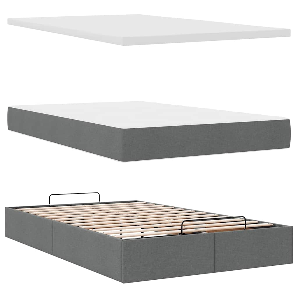Lit ottoman avec matelas et LED tissu gris foncé 120x200 cm