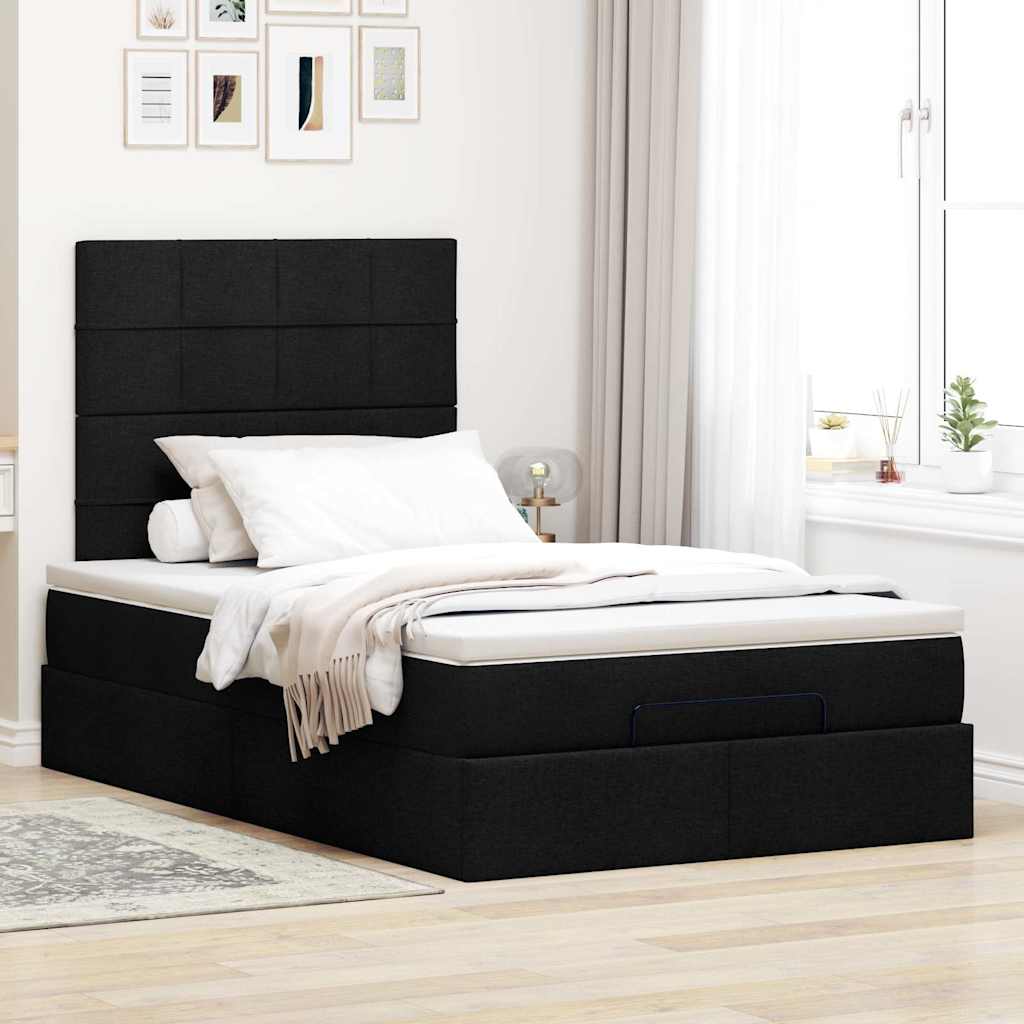 Lit ottoman avec matelas et LED Tissu noir 120x200 cm