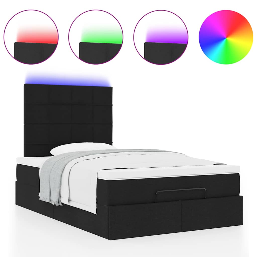 Lit ottoman avec matelas et LED Tissu noir 120x200 cm