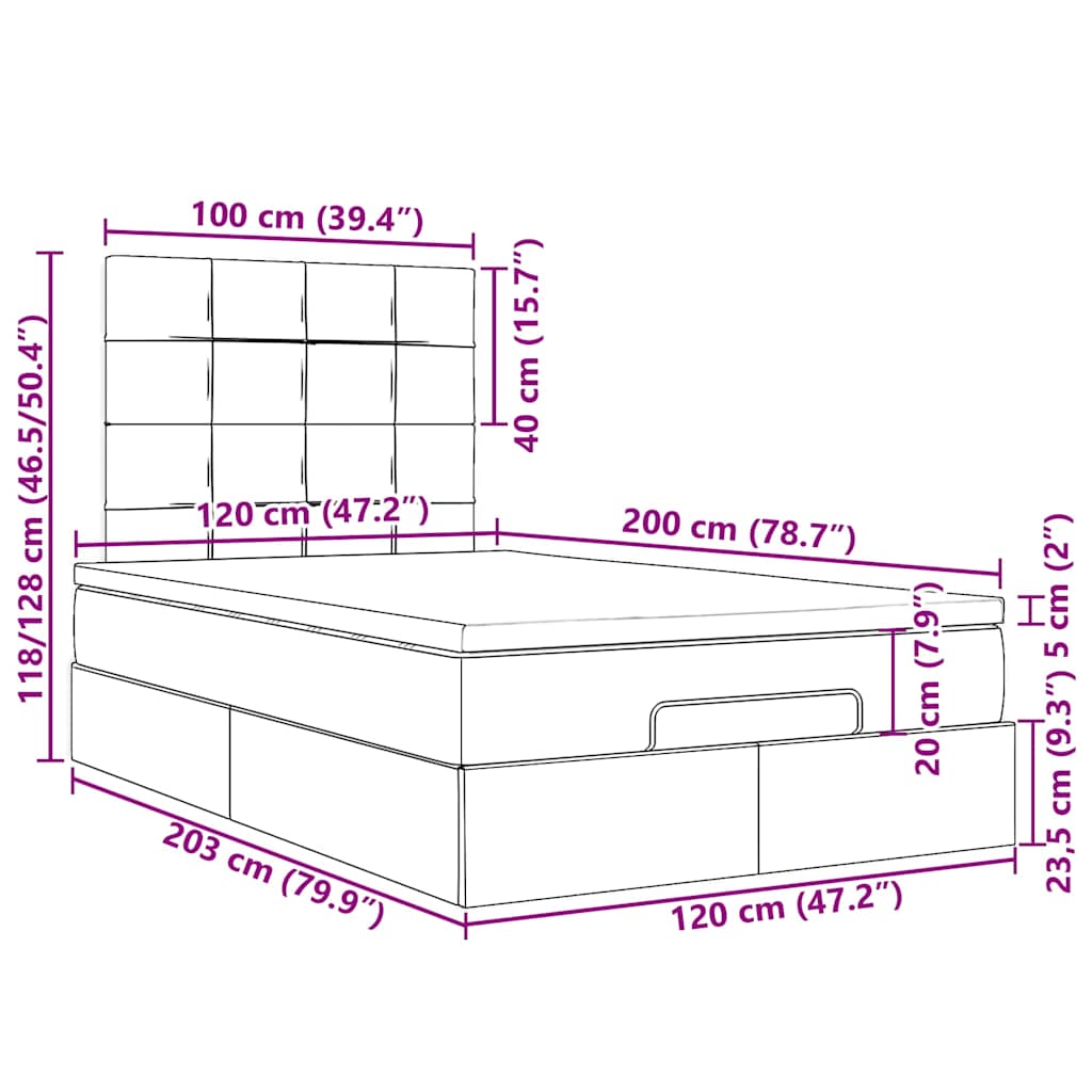 Ottoman-Bett mit Matratze & LEDs Creme 120x200 cm Stoff