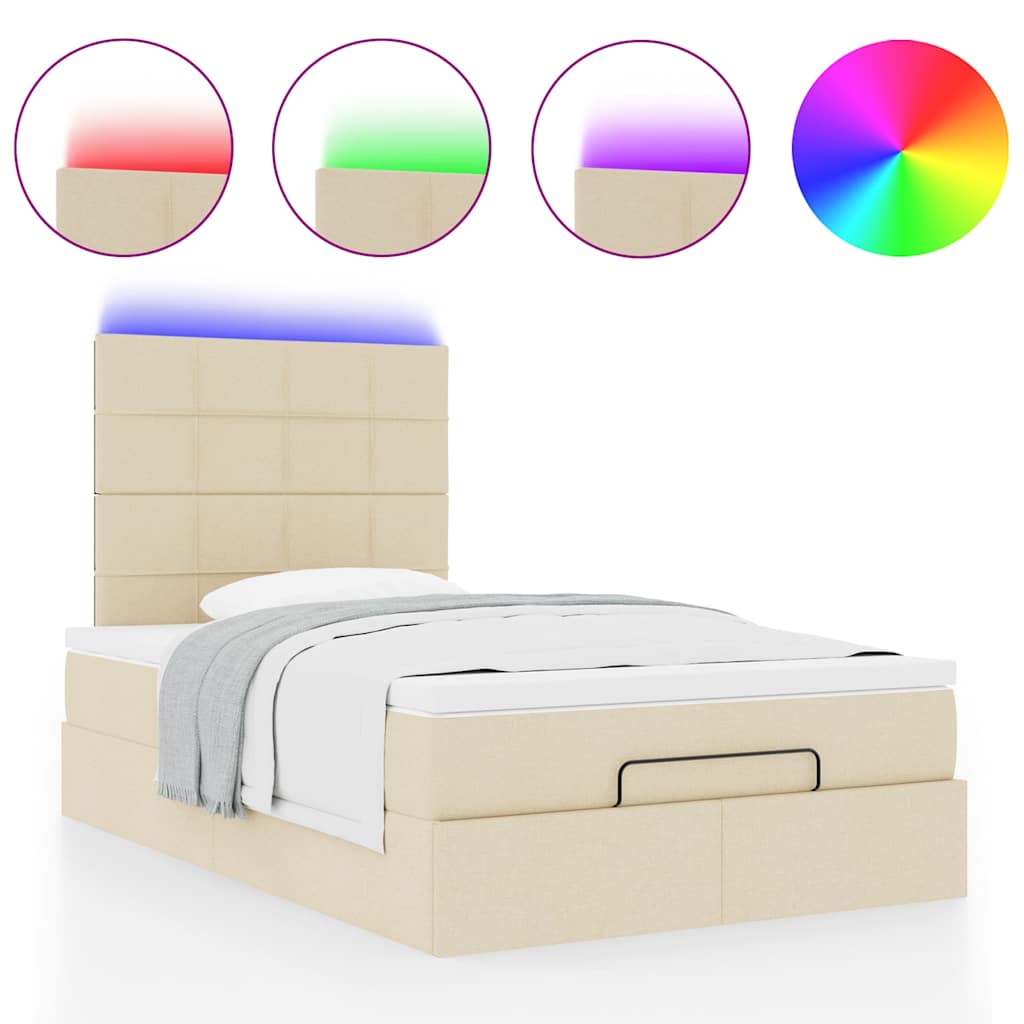 Ottoman-Bett mit Matratze & LEDs Creme 120x200 cm Stoff