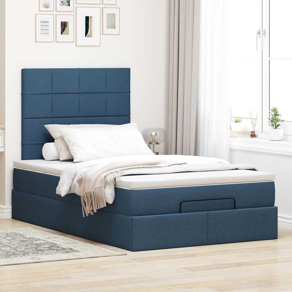 Ottoman-Bett mit Matratze & LEDs Blau 120x200 cm Stoff