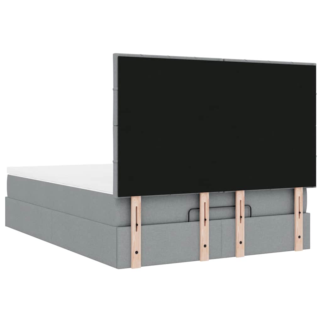 Ottoman-Bett mit Matratze & LEDs Hellgrau 140x190 cm Stoff