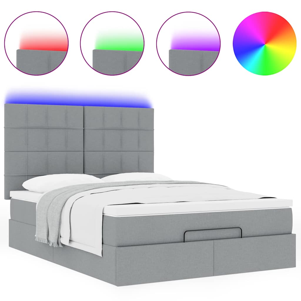Ottoman-Bett mit Matratze & LEDs Hellgrau 140x190 cm Stoff
