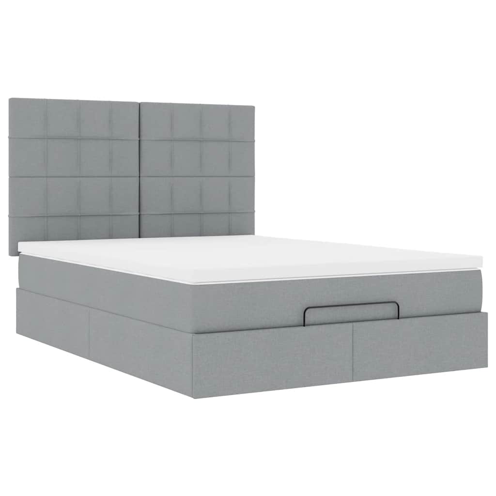 Ottoman-Bett mit Matratze & LEDs Hellgrau 140x190 cm Stoff