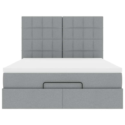 Ottoman-Bett mit Matratze & LEDs Hellgrau 140x190 cm Stoff
