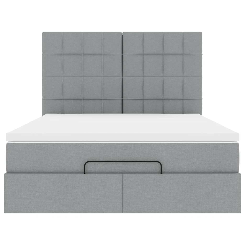Ottoman-Bett mit Matratze & LEDs Hellgrau 140x190 cm Stoff