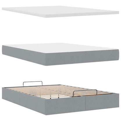 Ottoman-Bett mit Matratze & LEDs Hellgrau 140x190 cm Stoff