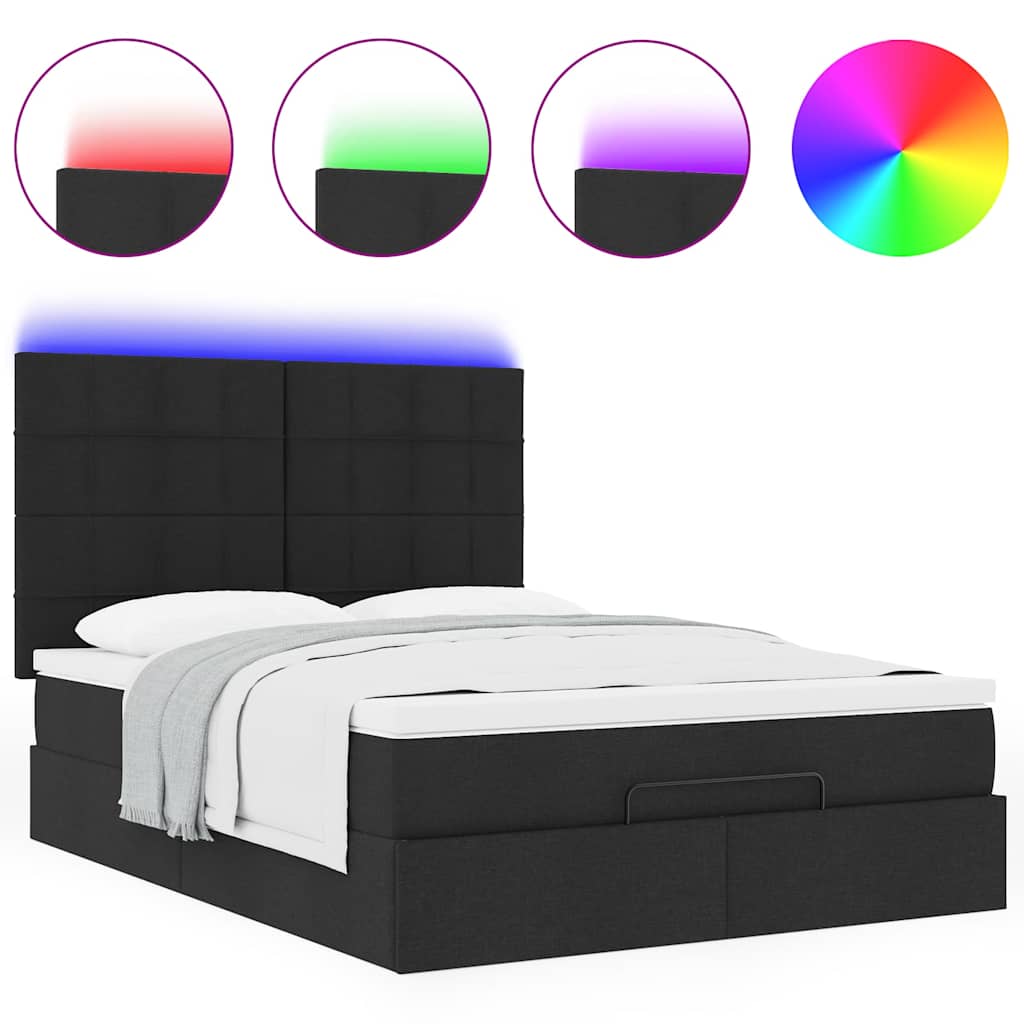 Ottoman-Bett mit Matratze & LEDs Schwarz 140x190 cm Stoff