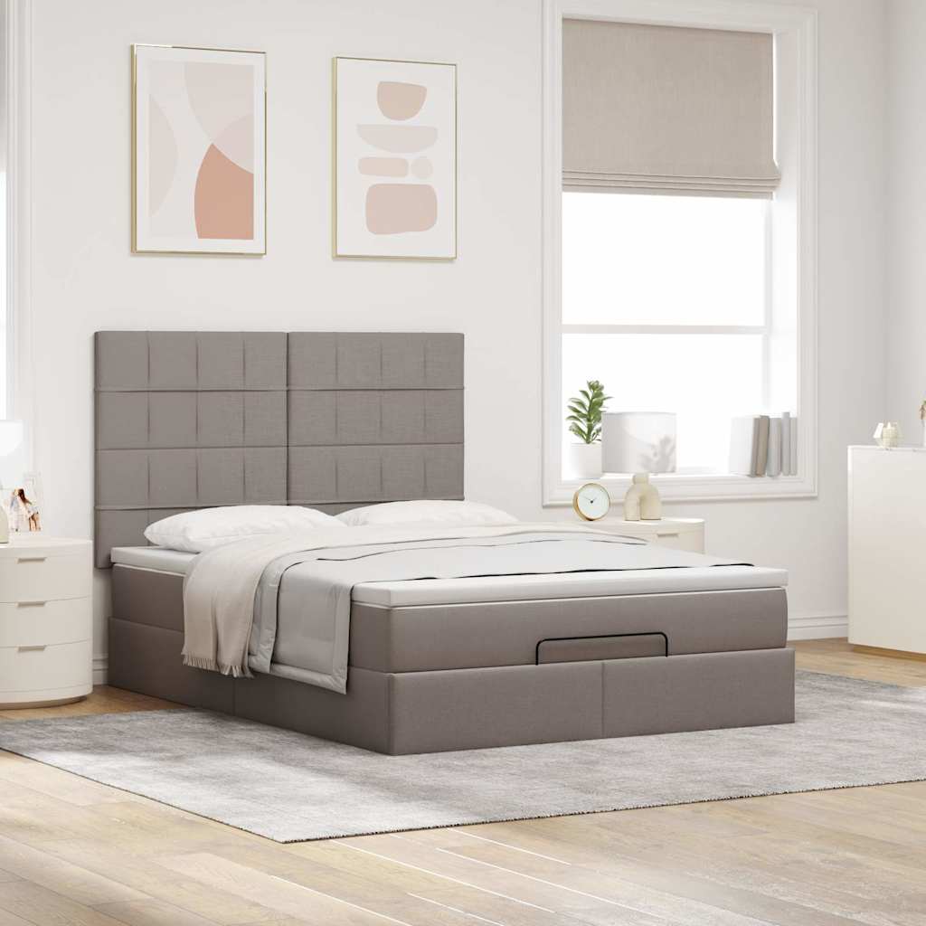 Ottoman-Bett mit Matratze & LEDs Taupe 140x190 cm Stoff