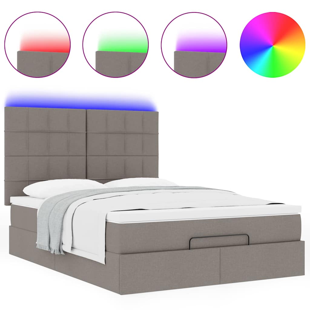 Ottoman-Bett mit Matratze & LEDs Taupe 140x190 cm Stoff