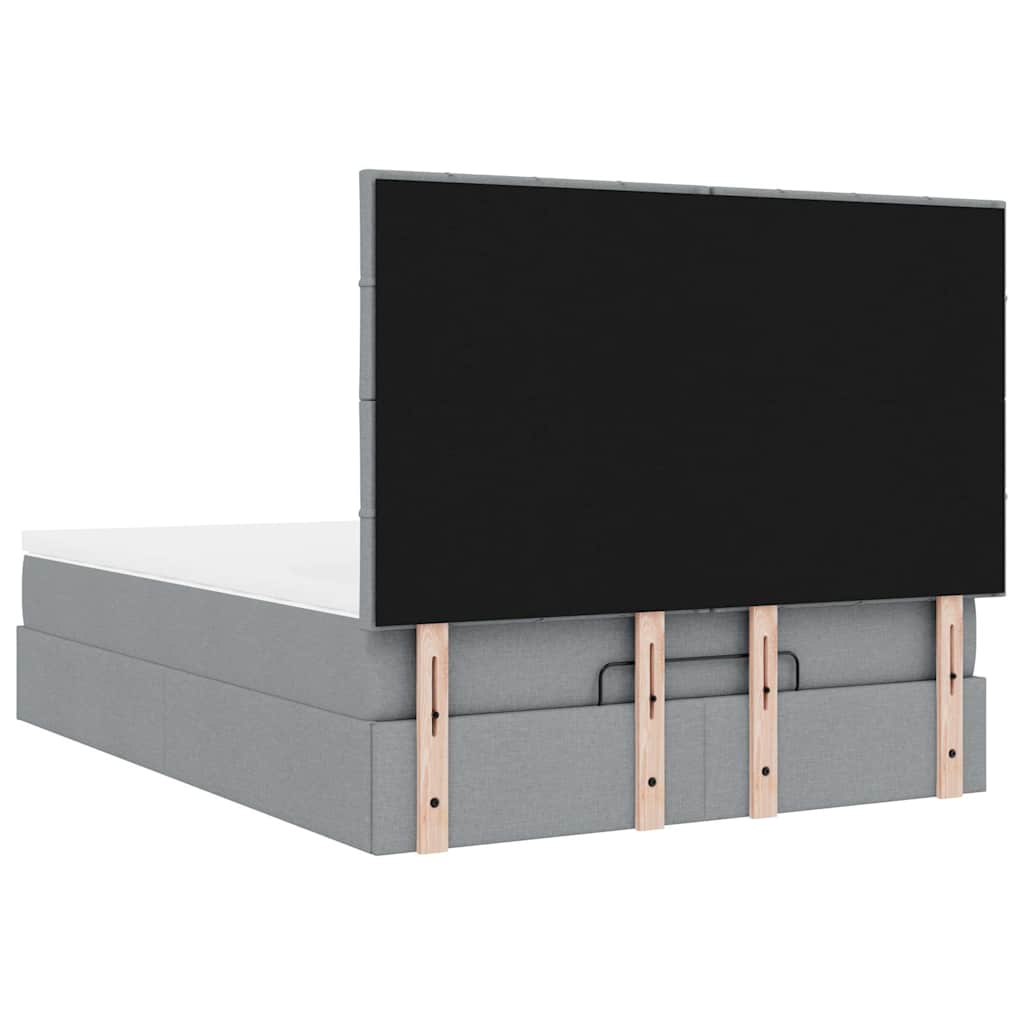Ottoman-Bett mit Matratze & LEDs Hellgrau 140x200 cm Stoff