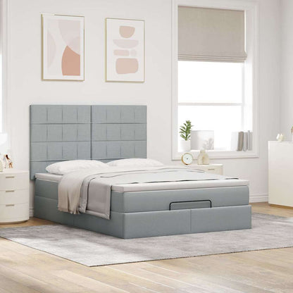 Ottoman-Bett mit Matratze & LEDs Hellgrau 140x200 cm Stoff