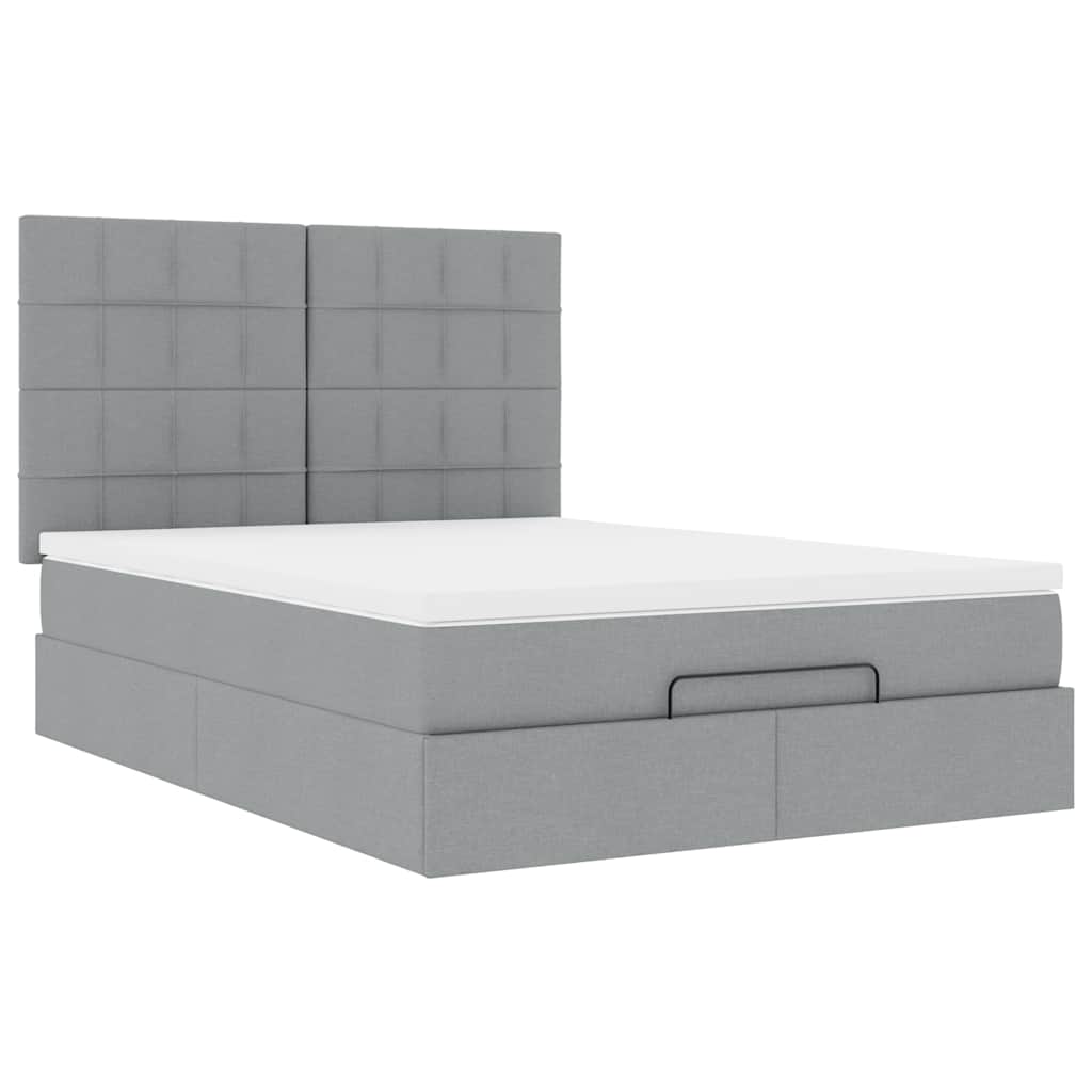 Ottoman-Bett mit Matratze & LEDs Hellgrau 140x200 cm Stoff