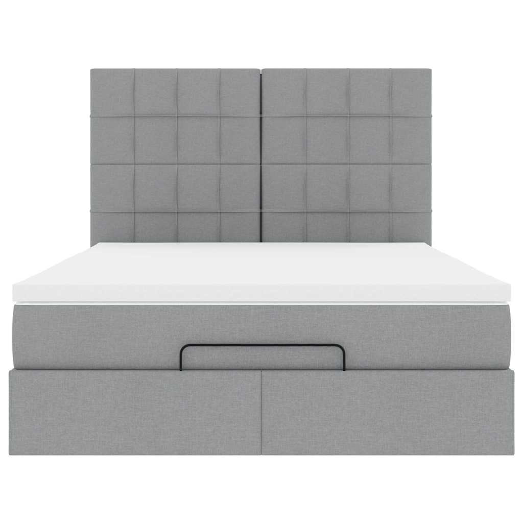 Ottoman-Bett mit Matratze & LEDs Hellgrau 140x200 cm Stoff