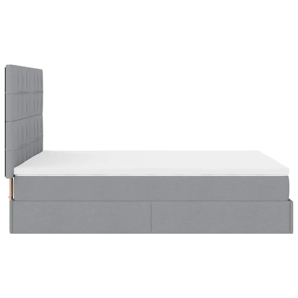 Ottoman-Bett mit Matratze & LEDs Hellgrau 140x200 cm Stoff