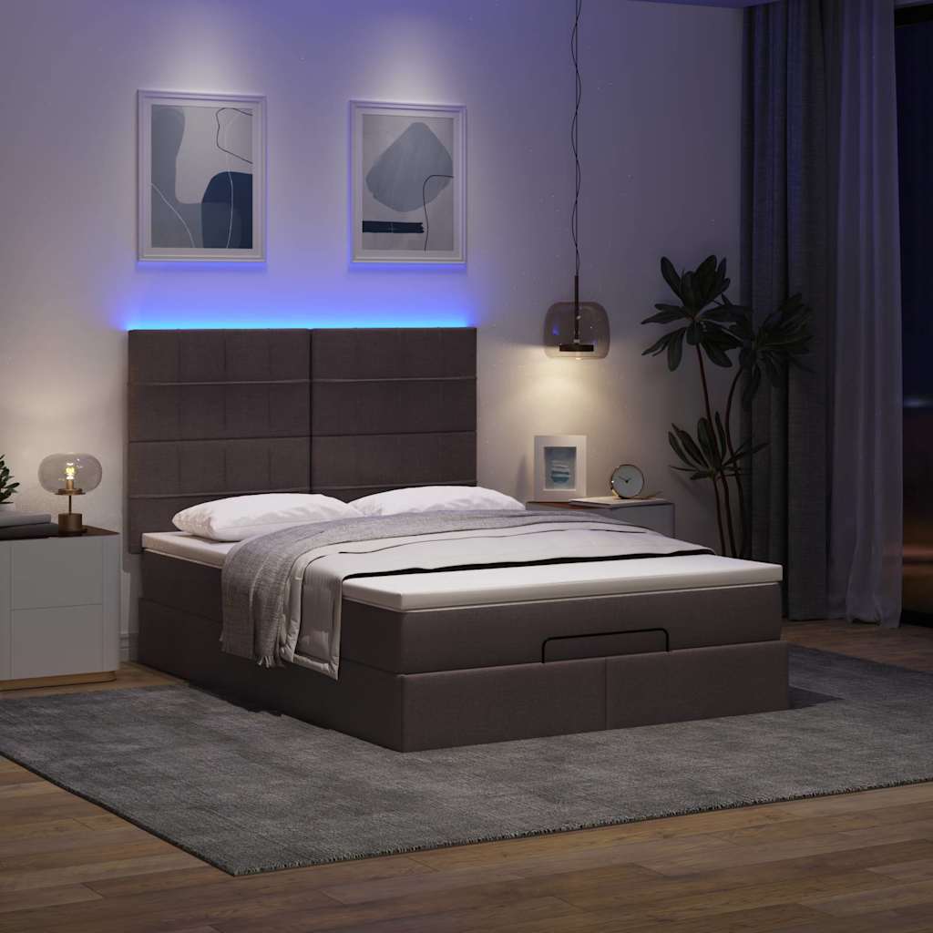 Ottoman-Bett mit Matratze & LEDs Dunkelbraun 140x200 cm Stoff