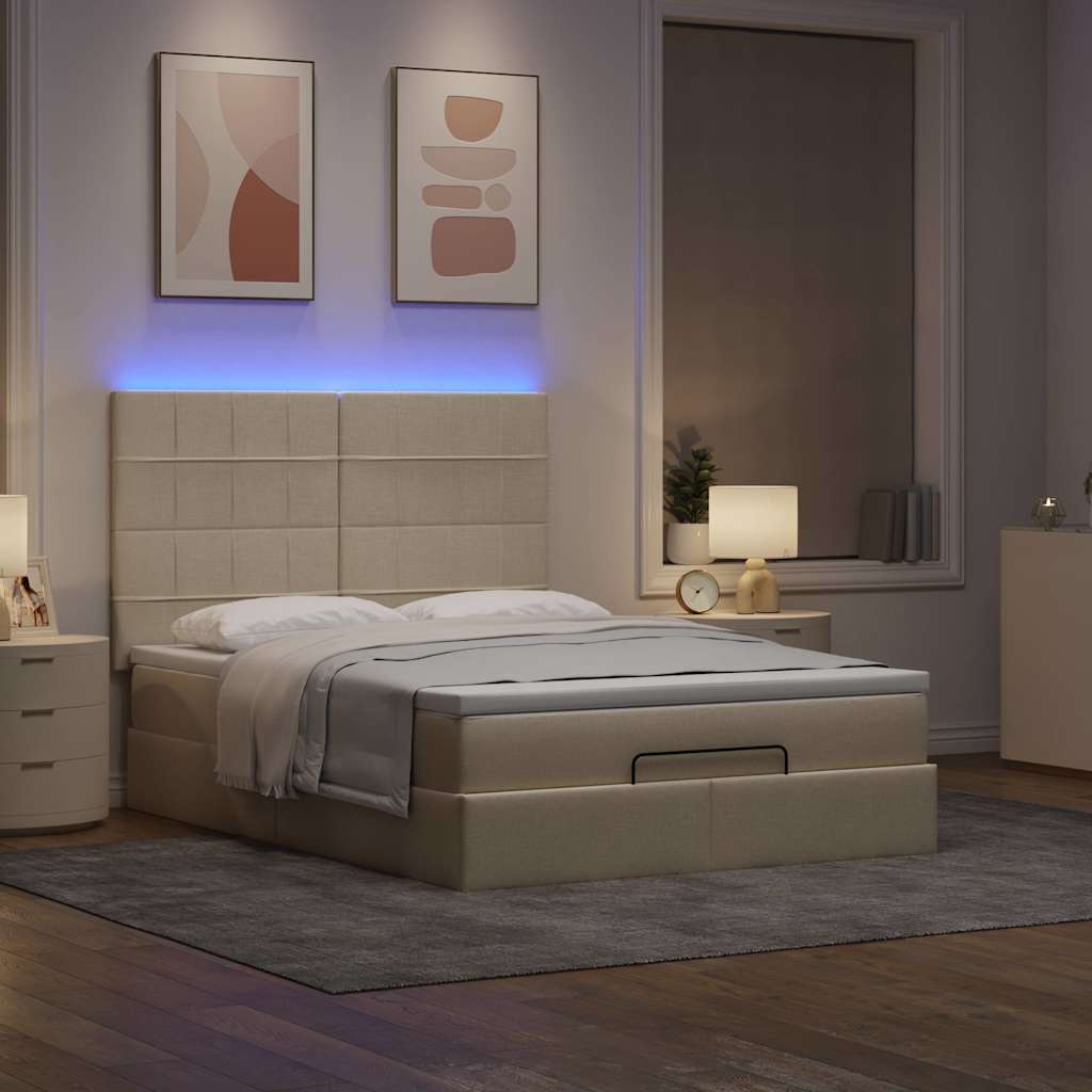 Ottoman-Bett mit Matratze & LEDs Creme 140x200 cm Stoff