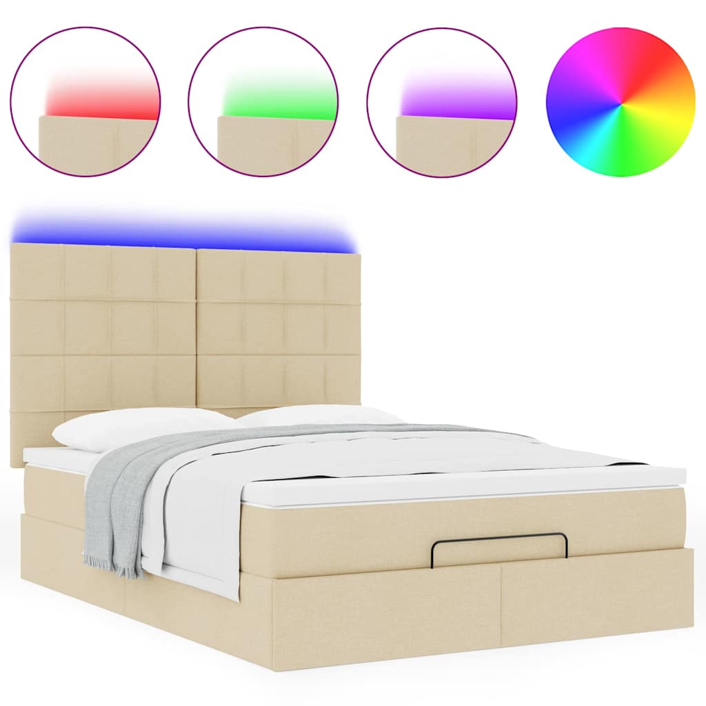 Ottoman-Bett mit Matratze & LEDs Creme 140x200 cm Stoff