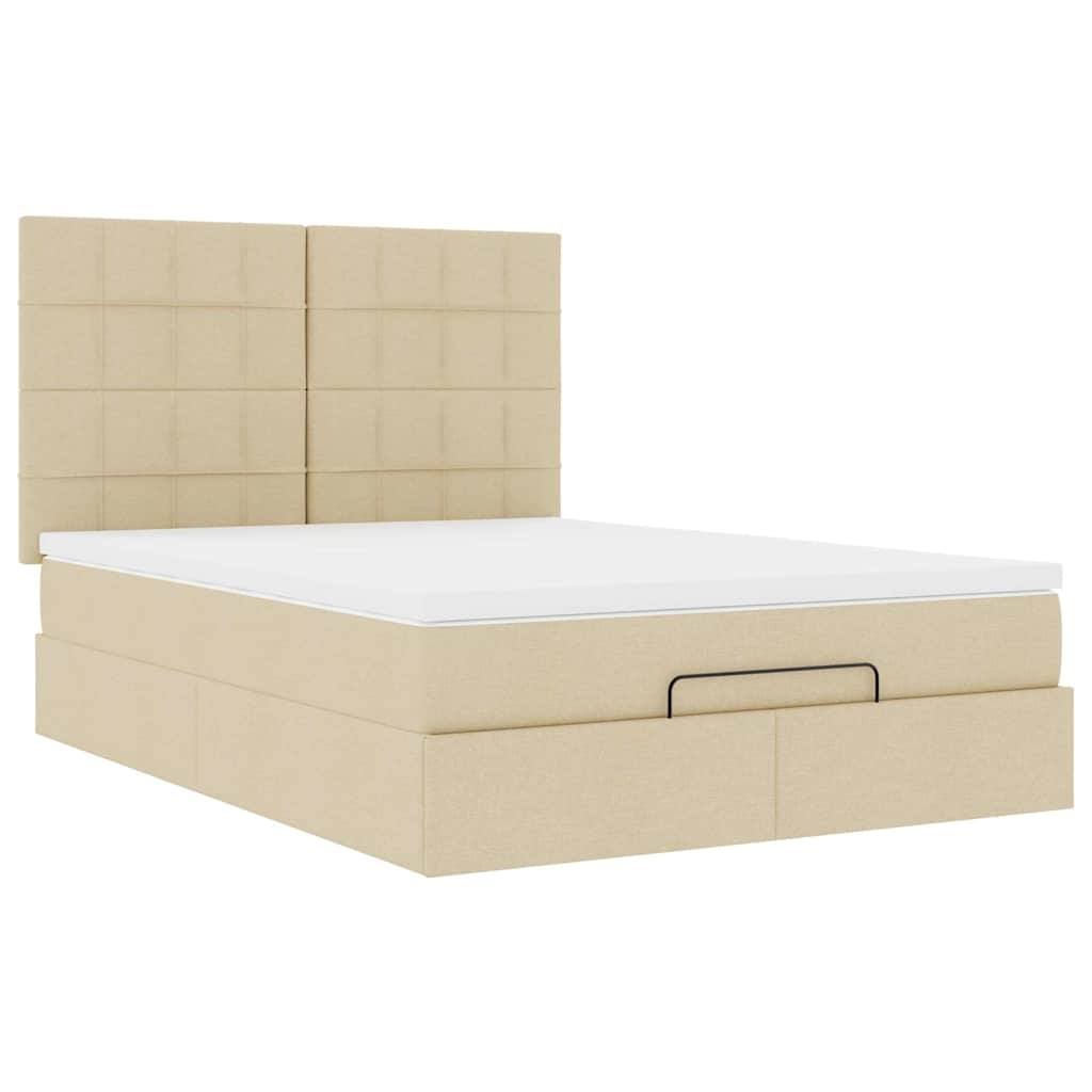 Ottoman-Bett mit Matratze & LEDs Creme 140x200 cm Stoff