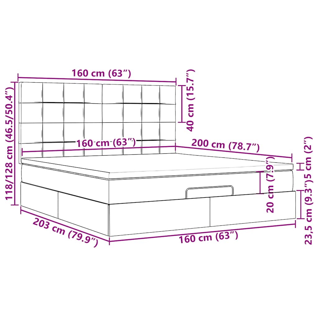 Ottoman-Bett mit Matratze & LEDs Dunkelgrau 160x200 cm Stoff