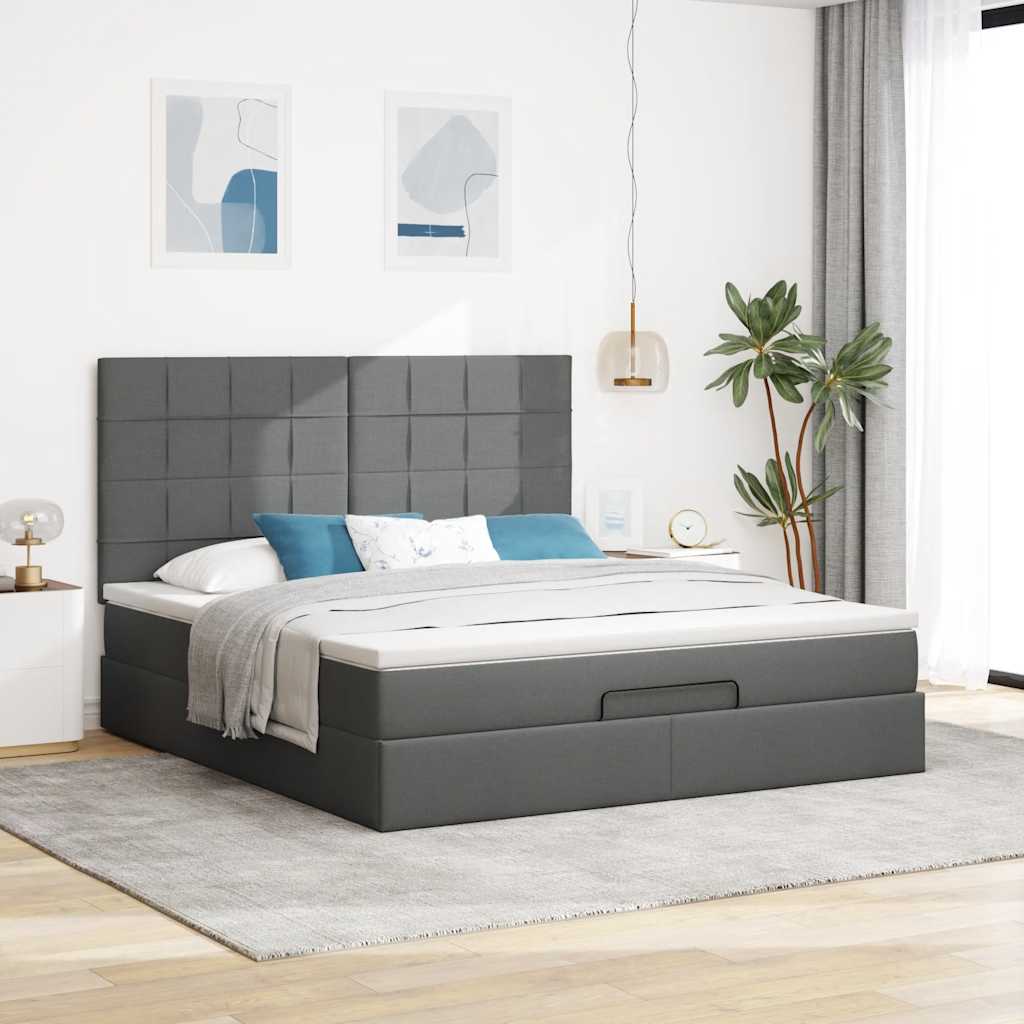 Ottoman-Bett mit Matratze & LEDs Dunkelgrau 160x200 cm Stoff