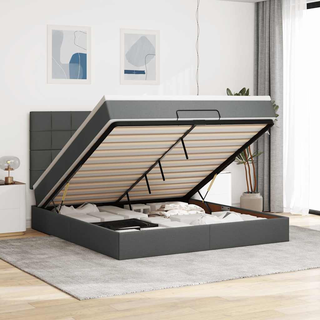 Ottoman-Bett mit Matratze & LEDs Dunkelgrau 160x200 cm Stoff