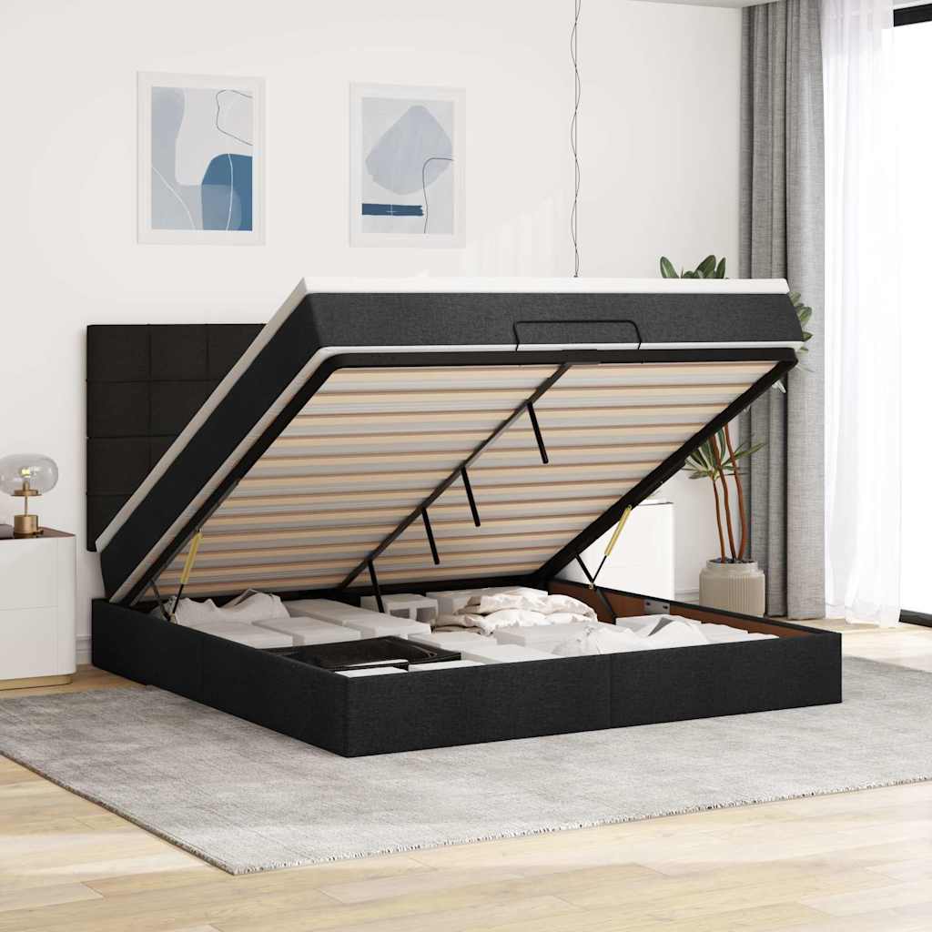 Ottoman-Bett mit Matratze & LEDs Schwarz 160x200 cm Stoff