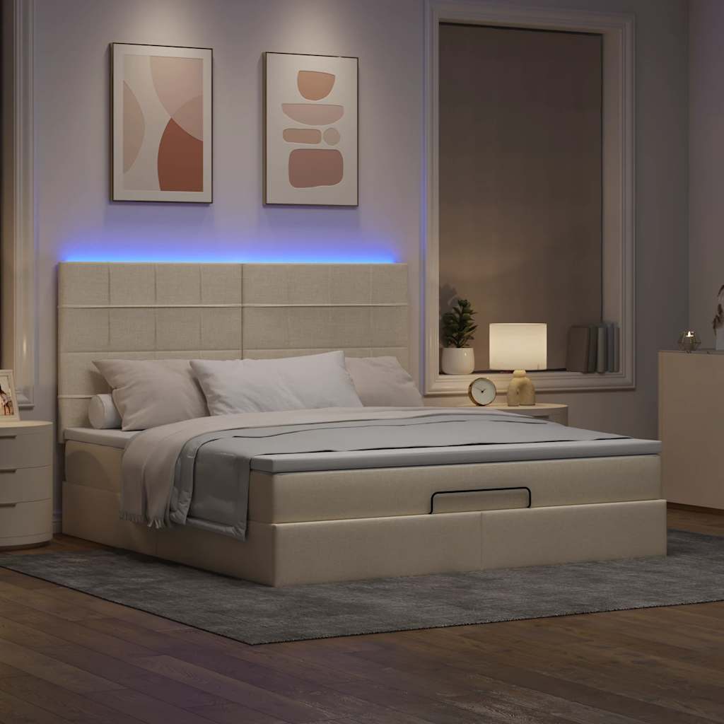 Ottoman-Bett mit Matratze & LEDs Creme 160x200 cm Stoff