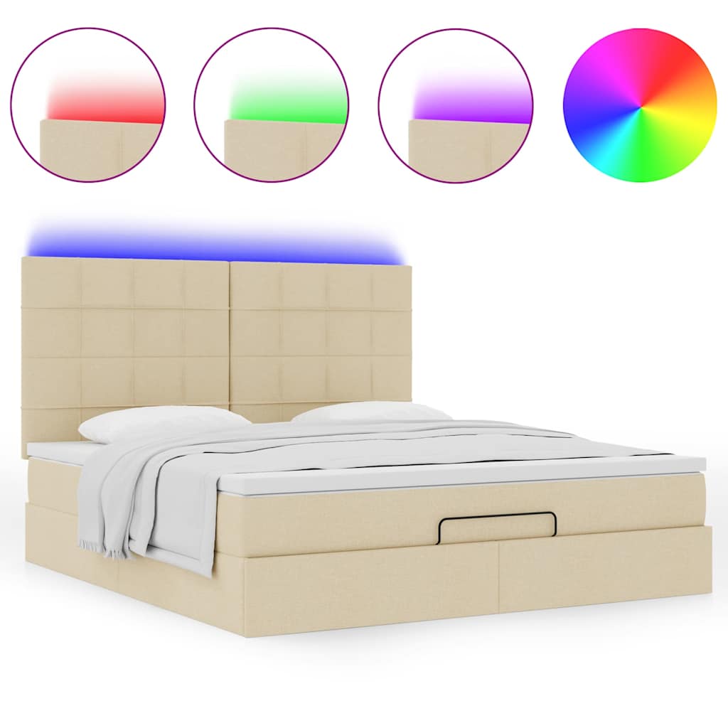 Ottoman-Bett mit Matratze & LEDs Creme 160x200 cm Stoff