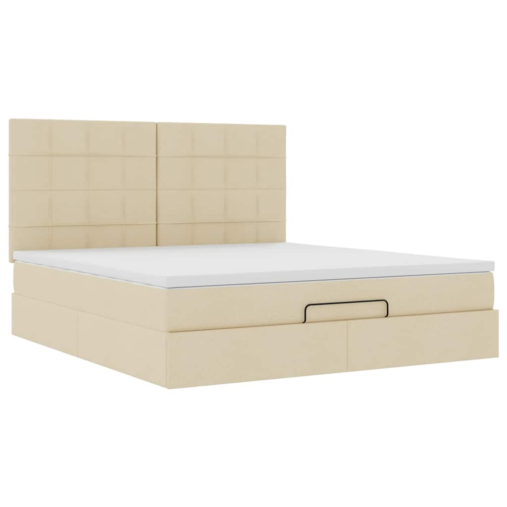 Ottoman-Bett mit Matratze & LEDs Creme 160x200 cm Stoff