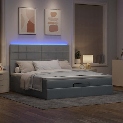 Ottoman-Bett mit Matratze & LEDs Hellgrau 180x200 cm Stoff