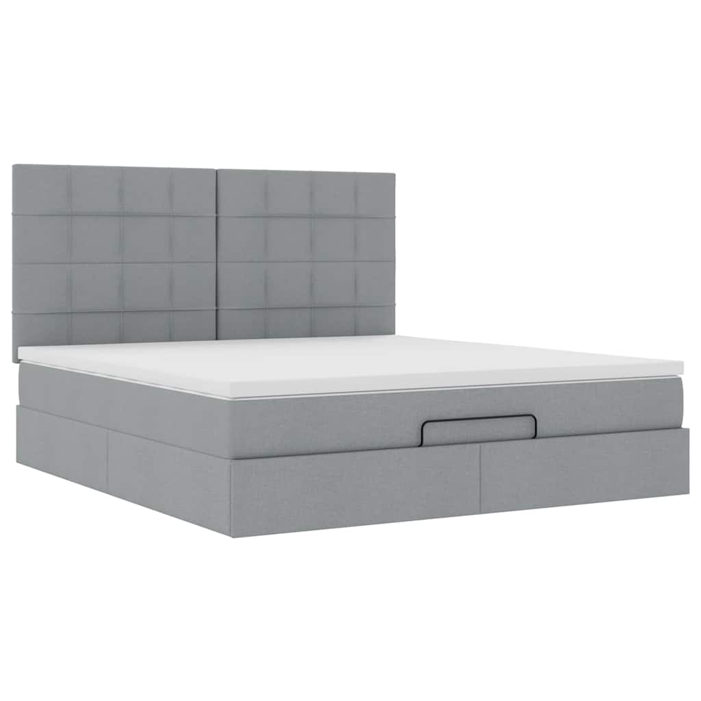 Lit ottoman avec matelas et LED tissu gris clair 180x200 cm