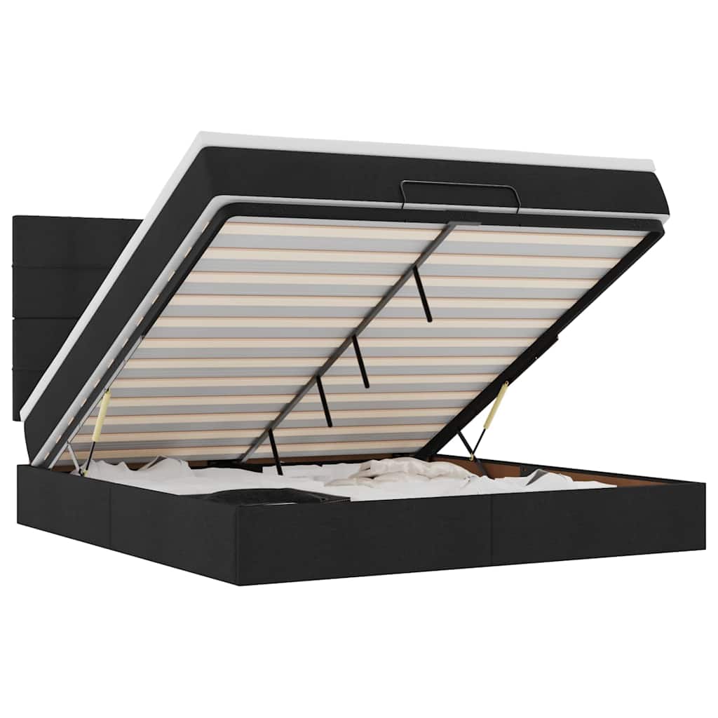 Ottoman-Bett mit Matratze & LEDs Schwarz 180x200 cm Stoff